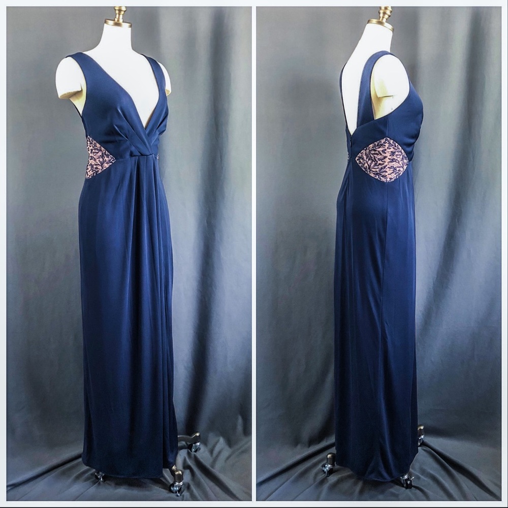 BCBGMaxAzria Navy Faux Cutout Gown